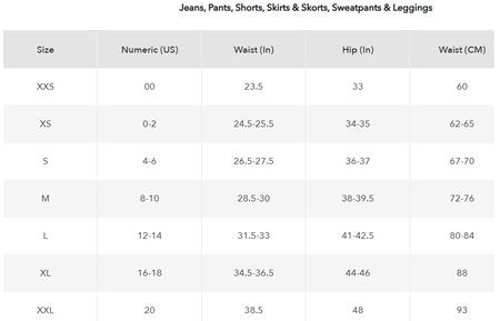 American Eagle women Bottoms size guide