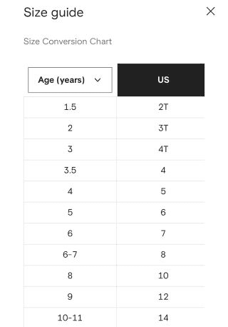FARFETCH’s size chart for girls’ dresses