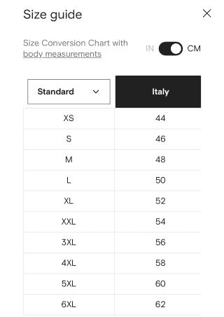 FARFETCH’s size chart for men’s bottoms