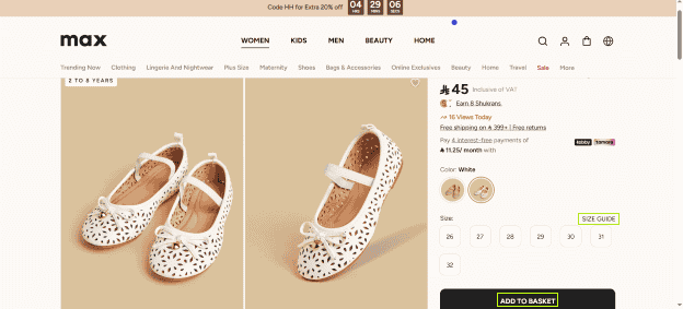 How to find Max's size chart for any product