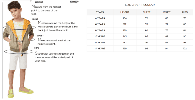 Riva kids size measurement for boys