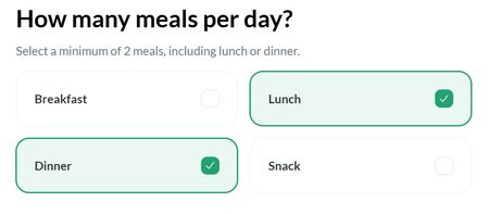 selecting meals preferences from Calo