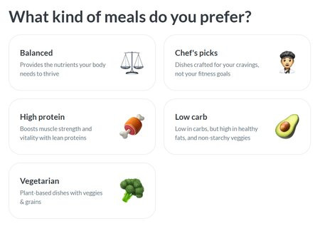 selecting the preferred meals from Calo
