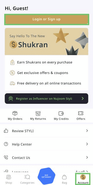 Styli App New Account Registration