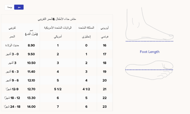 مقاسات سيتي ماكس لأحذية الأطفال واليافعين